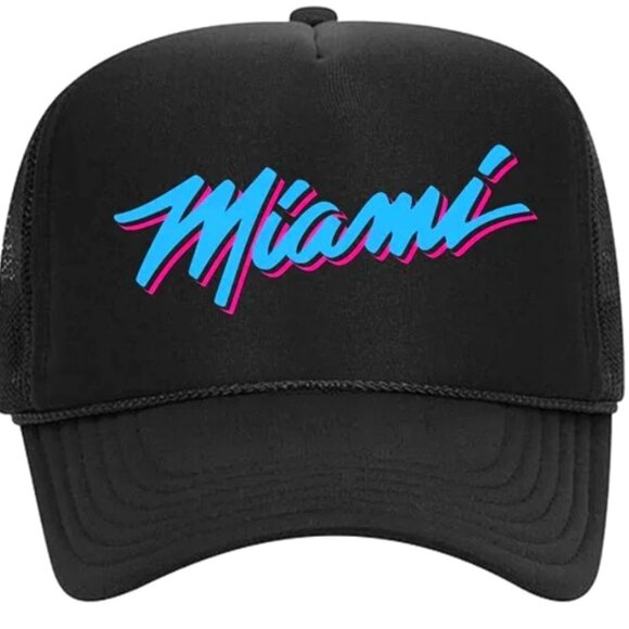 Miami City MIA Foam Mesh Trucker Snapback Cap Hat Black HTV - Picture 1 of 2
